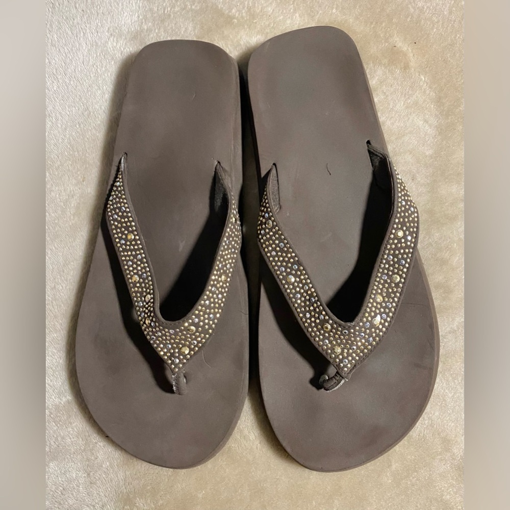 Brown Studded Flip Flops